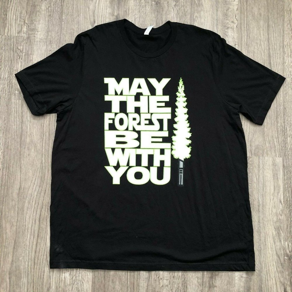 NEW "May The Forest Be With You" Tree Lightsaber Star Wars Black T-Shirt